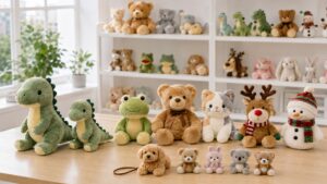 Custom plush toy product range for retail, gift, seasonal, and amusement orders