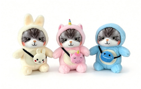 Cute Hooded Cat Plush with Mini Crossbody Bag