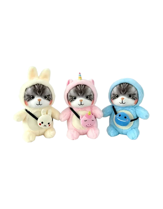 Cute Hooded Cat Plush with Mini Crossbody Bag