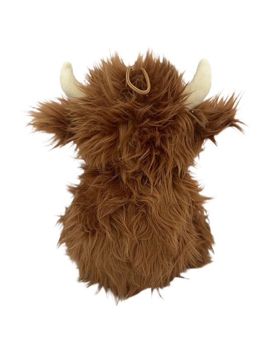 Scottish Highland Cow Plush Toy with Tartan Details, fluffy long-haired stuffed animal