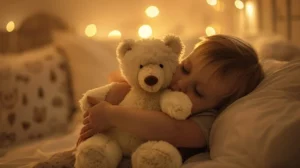 baby hugging a teddy bear